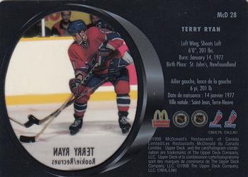 1998-99 Upper Deck Ice McDonald's #McD 28 Terry Ryan Back