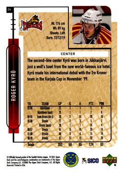 1999-00 Upper Deck Swedish Hockey League #24 Roger Kyro Back