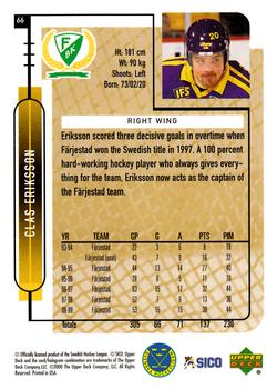 1999-00 Upper Deck Swedish Hockey League #66 Clas Eriksson Back