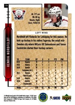 1999-00 Upper Deck Swedish Hockey League #126 Henrik Nordfeldt Back