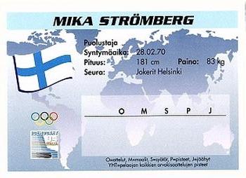 1994 Semic Jääkiekkokortit Keräilysarja (Finnish) #14 Mika Strömberg Back