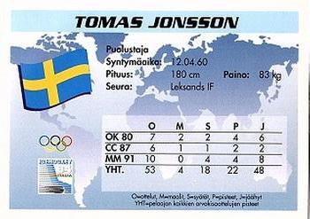 1994 Semic Jääkiekkokortit Keräilysarja (Finnish) #54 Tomas Jonsson Back