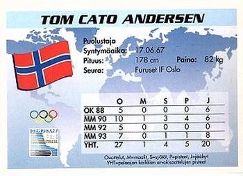 1994 Semic Jääkiekkokortit Keräilysarja (Finnish) #253 Cato Tom Andersen Back