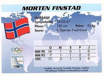 1994 Semic Jääkiekkokortit Keräilysarja (Finnish) #260 Morten Finstad Back