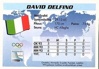 1994 Semic Jääkiekkokortit Keräilysarja (Finnish) #291 David Delfino Back