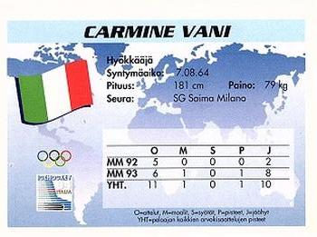 1994 Semic Jääkiekkokortit Keräilysarja (Finnish) #310 Carmine Vani Back