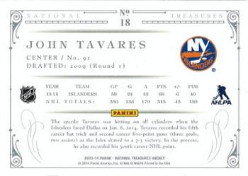 2013-14 Panini National Treasures #18 John Tavares Back