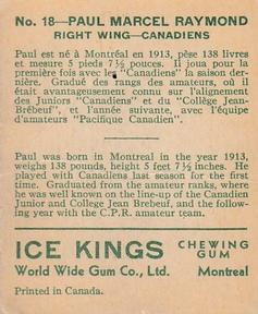 1933-34 World Wide Gum Ice Kings (V357) #18 Paul Raymond Back