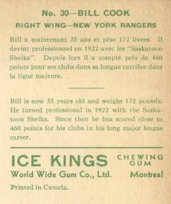 1933-34 World Wide Gum Ice Kings (V357) #30 Bill Cook Back