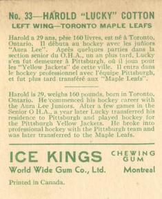 1933-34 World Wide Gum Ice Kings (V357) #33 Harold Cotton Back