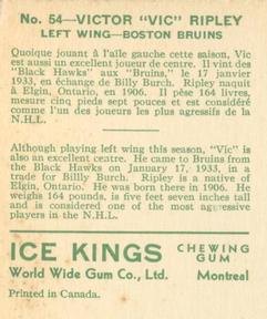 1933-34 World Wide Gum Ice Kings (V357) #54 Vic Ripley Back