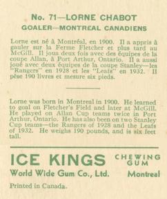 1933-34 World Wide Gum Ice Kings (V357) #71 Lorne Chabot Back