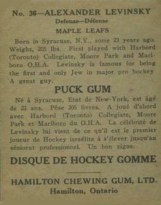 1933-34 Hamilton Gum (V288) #36 Alex Levinsky Back
