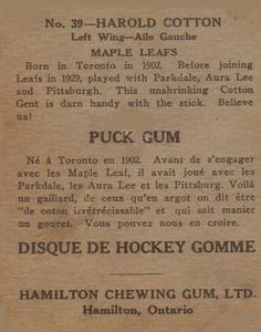 1933-34 Hamilton Gum (V288) #39 Hal Cotton Back