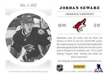 2013-14 Panini Contenders - NHL Ink #I-JSZ Jordan Szwarz Back