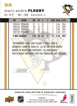 2008-09 Collector's Choice - Choice Reserve #98 Marc-Andre Fleury Back