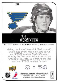 2008-09 Collector's Choice - Choice Reserve #232 T.J. Oshie Back