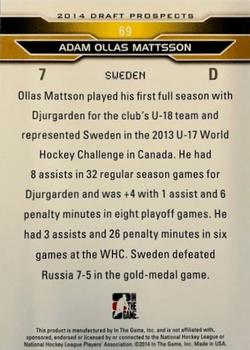 2014 In The Game Draft Prospects - Bronze #69 Adam Ollas Mattsson Back