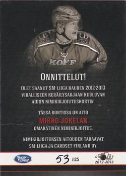 2012-13 Cardset Finland - Signature #NNO Mikko Jokela Back