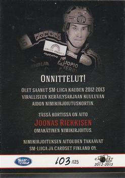 2012-13 Cardset Finland - Signature #NNO Joonas Riekkinen Back