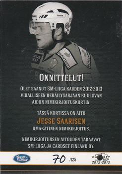 2012-13 Cardset Finland - Signature #NNO Jesse Saarinen Back