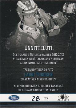 2012-13 Cardset Finland - Signature #NNO Lauri Tukonen Back