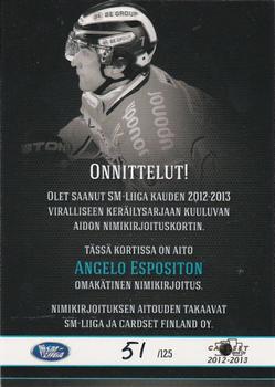 2012-13 Cardset Finland - Signature #NNO Angelo Esposito Back