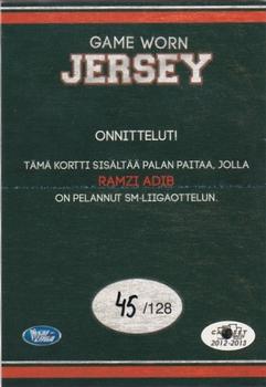 2012-13 Cardset Finland - Game Worn Jersey Series 2 Exchange #NNO Ramzi Abid Back