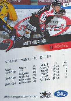 2010-11 Cardset Finland #069 Antti Pihlström Back