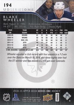 2014-15 Upper Deck #194 Blake Wheeler Back