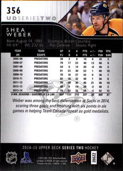 2014-15 Upper Deck #356 Shea Weber Back