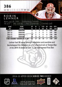 2014-15 Upper Deck #386 Robin Lehner Back