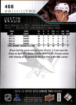2014-15 Upper Deck #408 Justin Braun Back