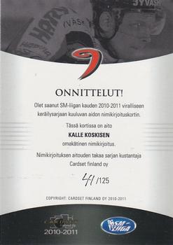 2010-11 Cardset Finland - Signature #NNO Kalle Koskinen Back