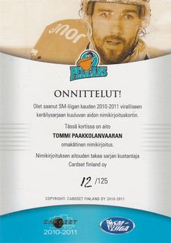 2010-11 Cardset Finland - Signature #NNO Tommi Paakkolanvaara Back