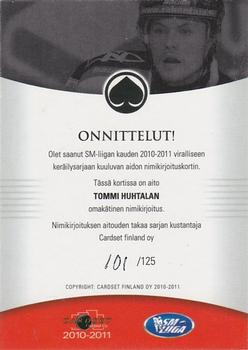 2010-11 Cardset Finland - Signature #NNO Tommi Huhtala Back
