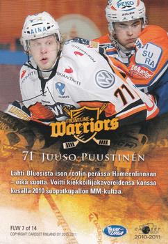 2010-11 Cardset Finland - Frontline Warriors #FLW7 Juuso Puustinen Back