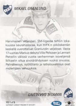 2010-11 Cardset Finland - Young Guns #YG1 Mikael Granlund / Markus Granlund Back