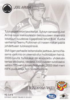 2010-11 Cardset Finland - Young Guns #YG2 Joel Armia / Teemu Pulkkinen Back