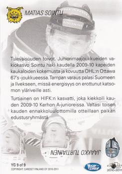 2010-11 Cardset Finland - Young Guns #YG9 Matias Sointu / Jaakko Turtiainen Back
