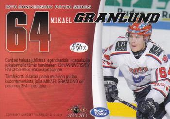 2010-11 Cardset Finland - 12th Anniversary Patch Series 2 Exchange #NNO Mikael Granlund Back