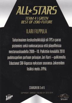 2013-14 Cardset Finland - All Stars Green Best of 2010-Future #STARGREEN 3 Ilari Filppula Back