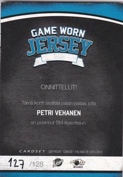 2013-14 Cardset Finland - Game Worn Jersey Series 1 Exchange #NNO Petri Vehanen Back