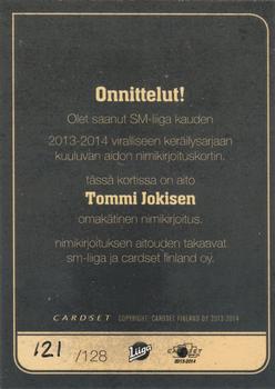 2013-14 Cardset Finland - Signature #NNO Tommi Jokinen Back