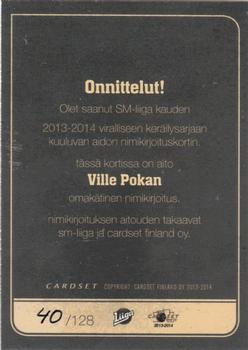 2013-14 Cardset Finland - Signature #NNO Ville Pokka Back