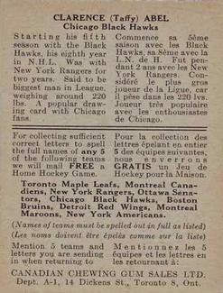1933-34 Canadian Gum (V252) #NNO Clarence (Taffy) Abel Back