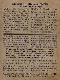 1933-34 Canadian Gum (V252) #NNO Leighton (Happy) Emms Back