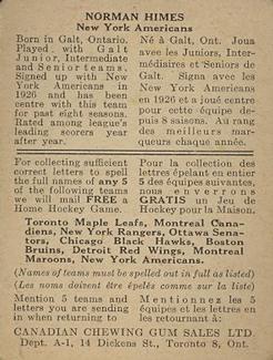1933-34 Canadian Gum (V252) #NNO Norman Himes Back