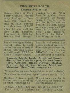 1933-34 Canadian Gum (V252) #NNO John Ross Roach Back