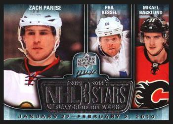 2014-15 Upper Deck MVP - NHL 3 Stars Player of the Week #3SW-02.03.14 Zach Parise / Phil Kessel / Mikael Backlund Front